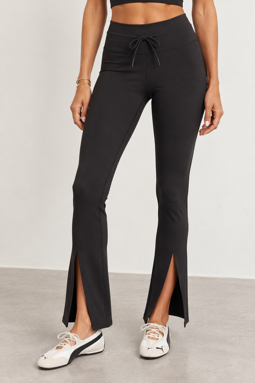 Vuori Womens Pants Size M Black Daily Split Flare High Rise Drawstring Leggings